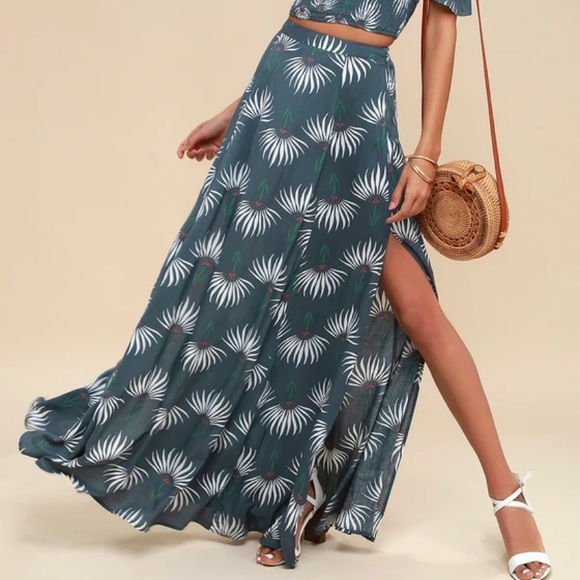 Lulus Dresses & Skirts - Lulu’s Dusty Blue Floral Print Skirt